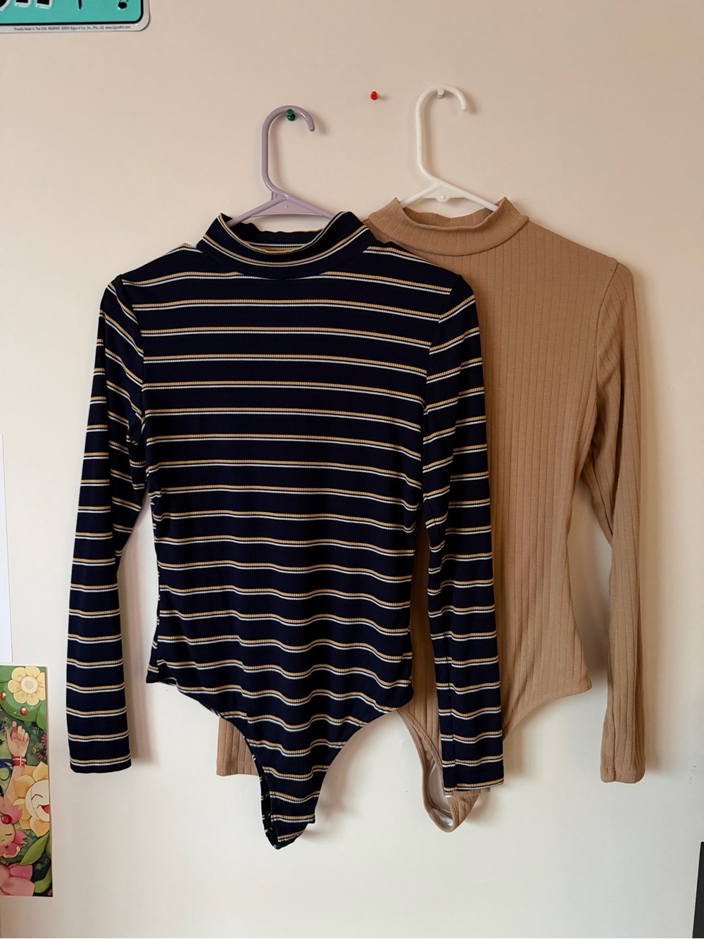 Cupshe Navy Striped Ribbed Mock Neck Top with Mustard Accents